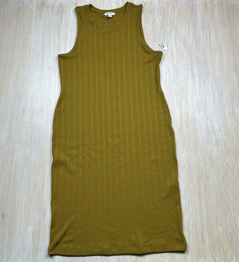 NWT Nine West Olive Green Ribbed Knit Sleeveless Bodycon Tank Midi Dress XXL